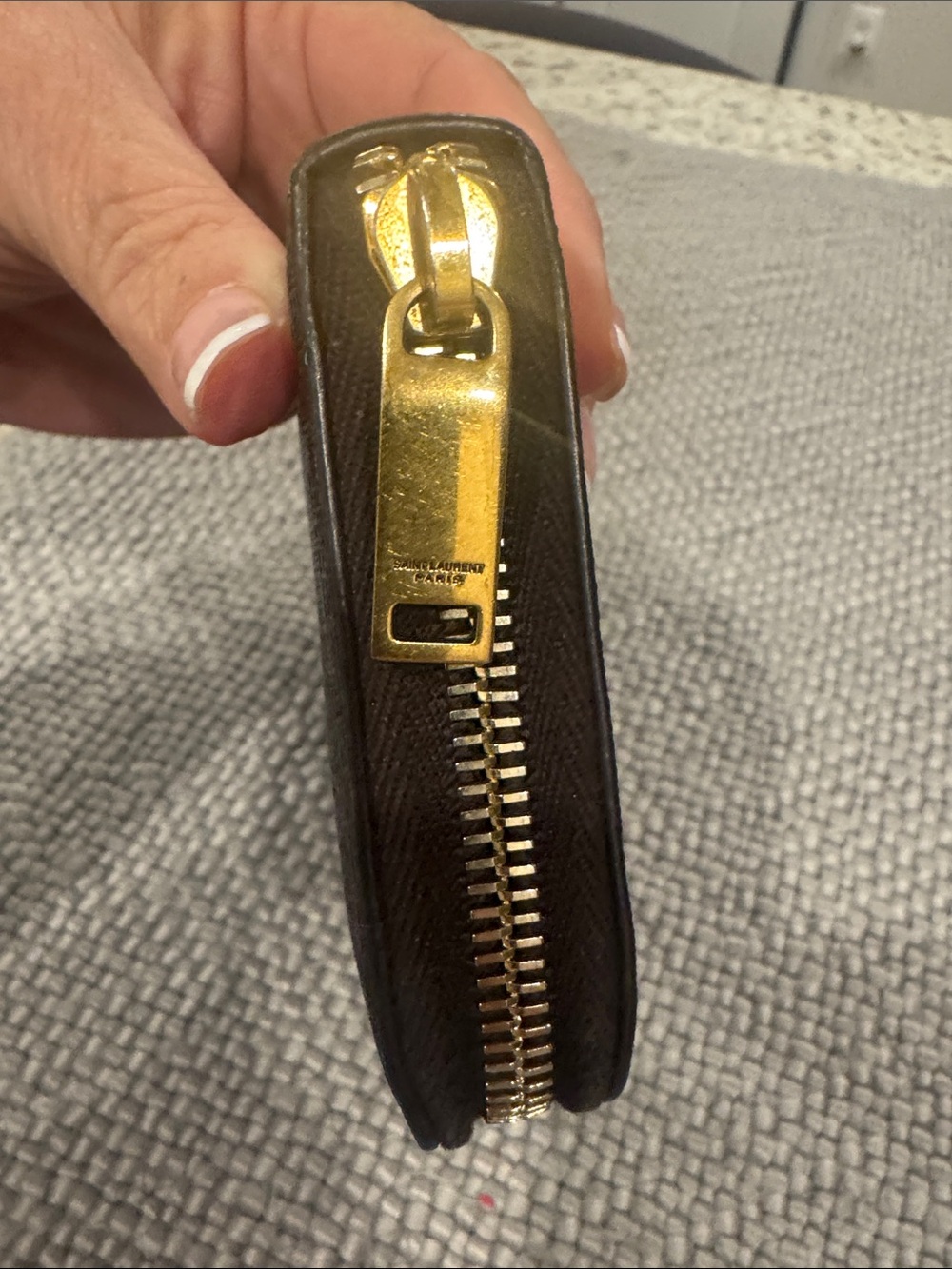 Saint Laurent Brown Wallet with Gold Monogram Zip - Picture 10 of 13